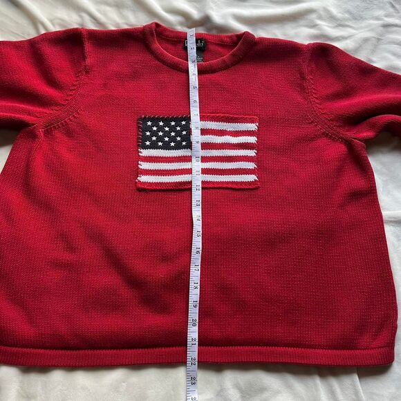 Vintage 90s/Y2K women's Rafaella red vintage American flag knit sweater USA - Picture 7 of 8